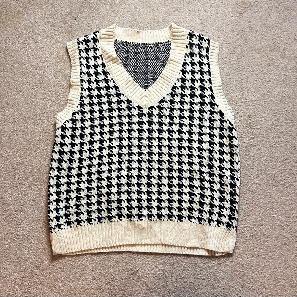 Black and White Houndstooth Sweater Vest